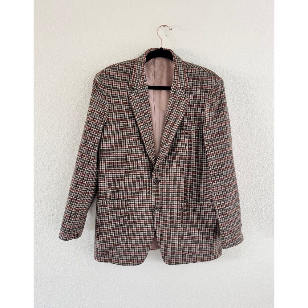 Million Sport Sport Coat Wool Blend Houndstooth Multicolor Vintage Blazer XL